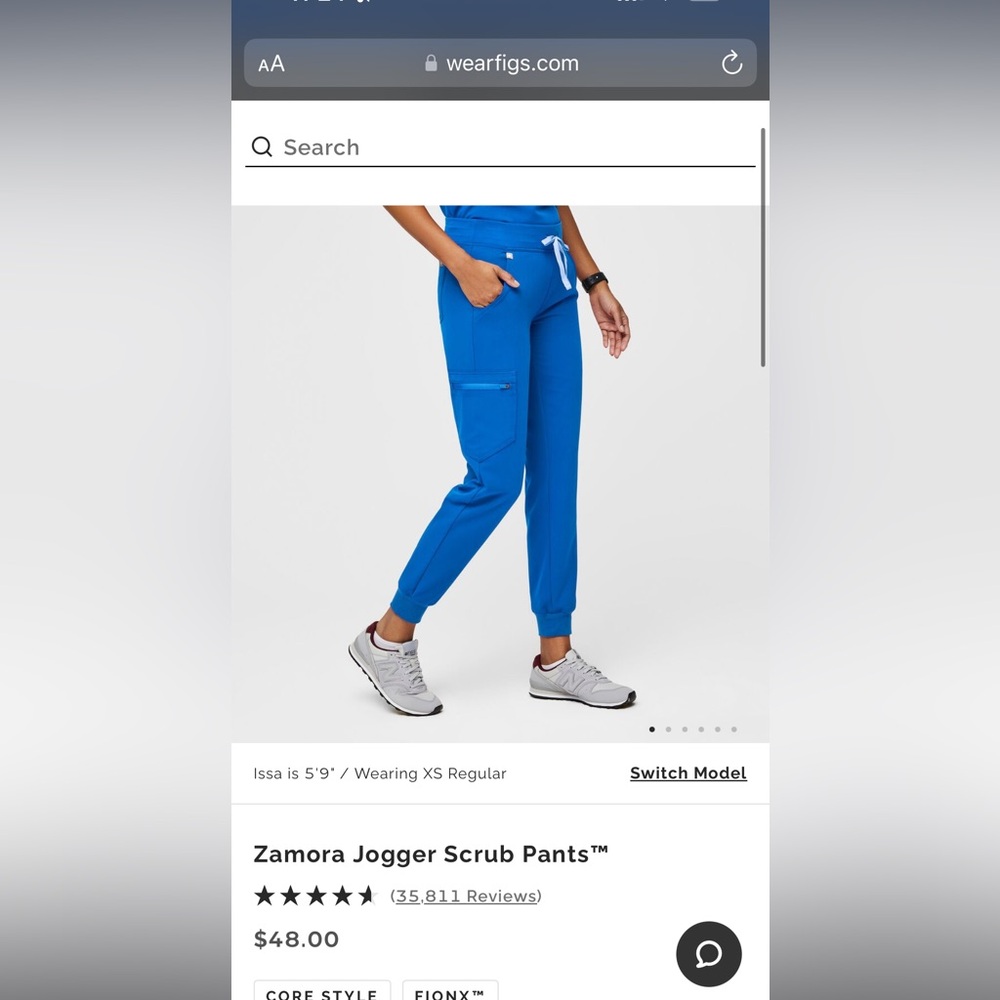 Figs Royal Blue Joggers, small ink stain at the bottom of the side/zipper pocket